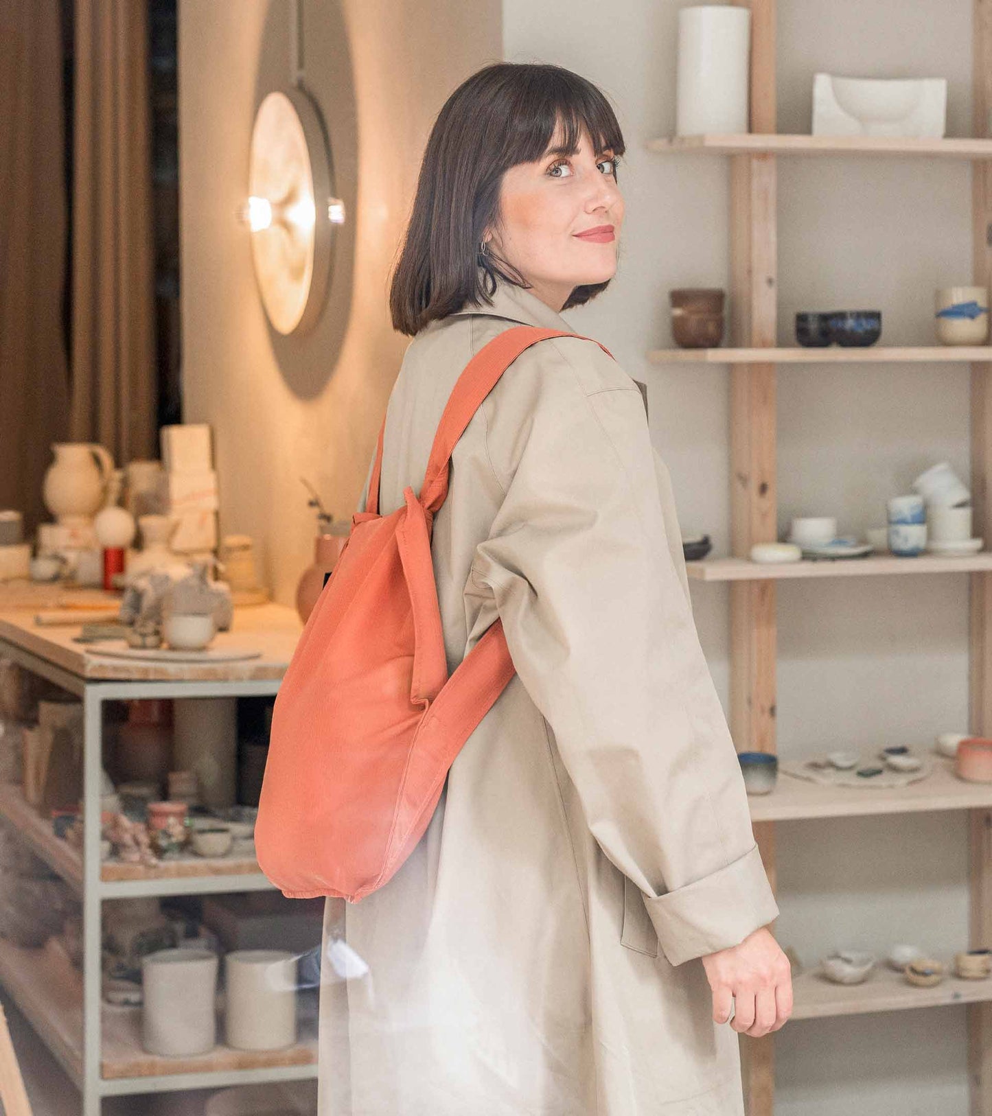 Rugzak en schoudertas in één - terracotta | Notabag recycled