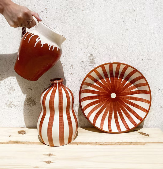 Bold stripe - large gourd vase - blue/dark green/terracotta | Casa Cubista - de inKijk