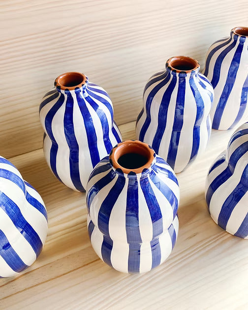 Bold stripe - large gourd vase - blue/dark green/terracotta | Casa Cubista - de inKijk