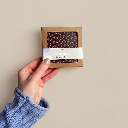 Onderzetters - aubergine checked | De Lange Tafel - de inKijk