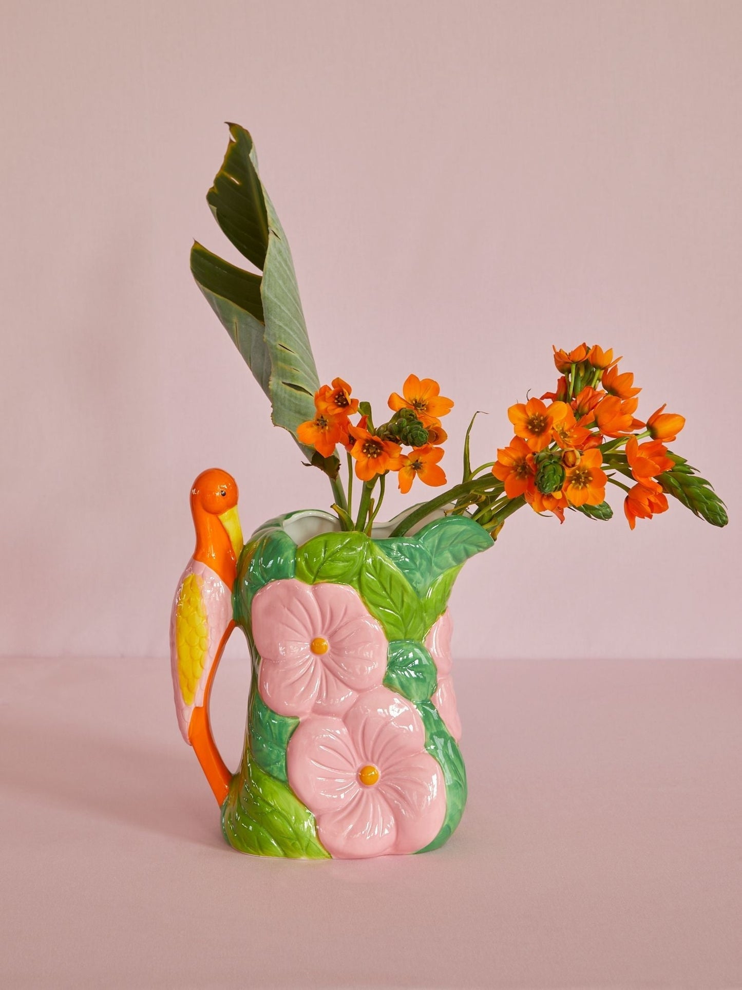 Keramieken vaas - Pelikaan en bloemen | RICE