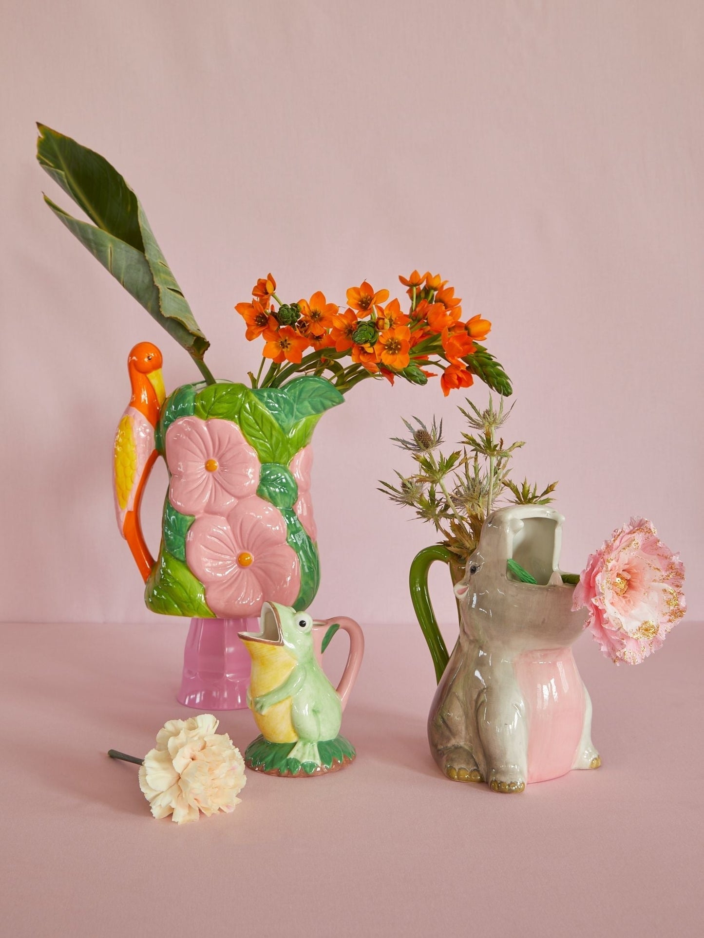 Keramieken vaas - Pelikaan en bloemen | RICE