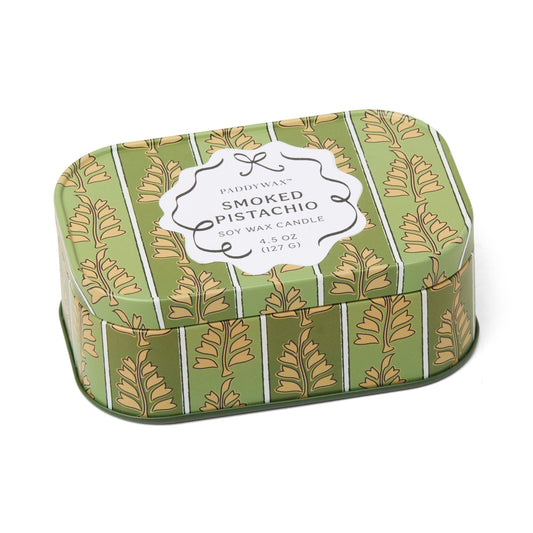 Printed tin candle - 4.5 oz - green & khaki - smoked pistachio | Paddywax