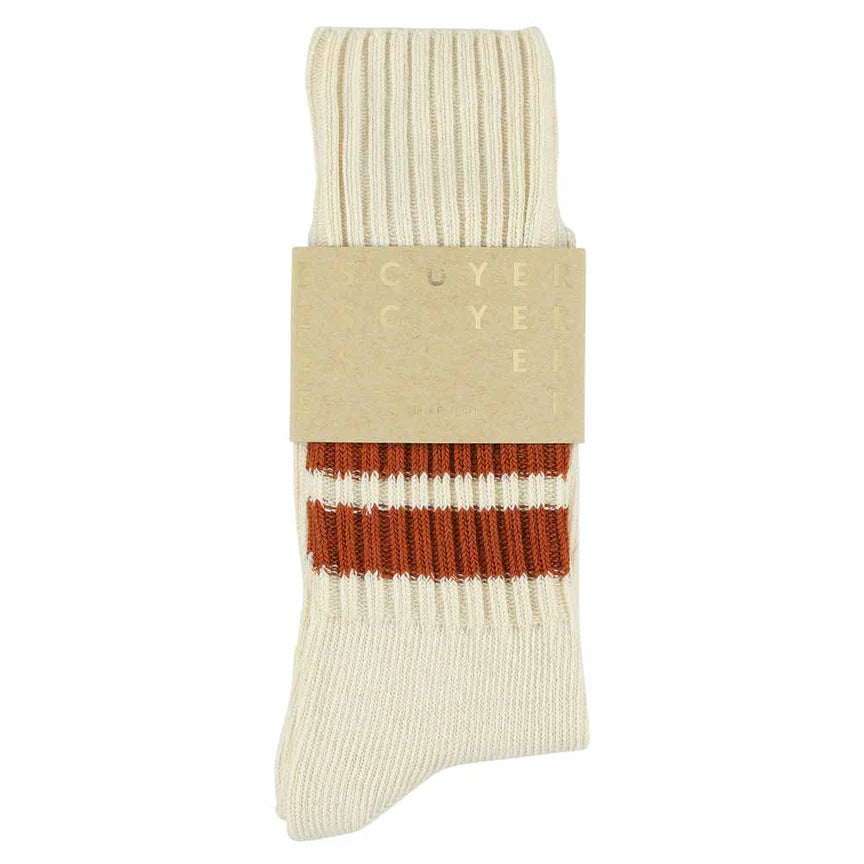 Women Crew Stripes Socks - Ecru / Brick | Escuyer - de inKijk