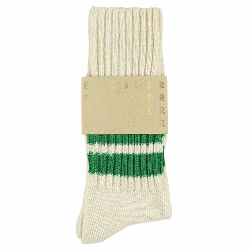Women Crew Stripes Socks - Ecru / Green | Escuyer - de inKijk