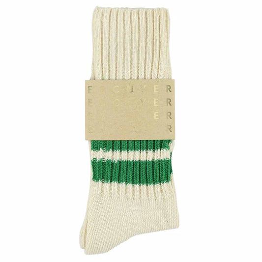 Women Crew Stripes Socks - Ecru / Green | Escuyer - de inKijk