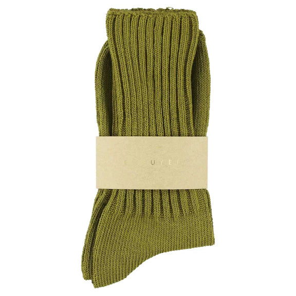 Women Crew Socks - Ecru Olive | Escuyer