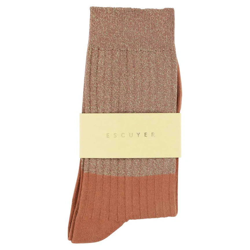 Lurex Block Socks - Gold / Arabian Spice | Escuyer - de inKijk