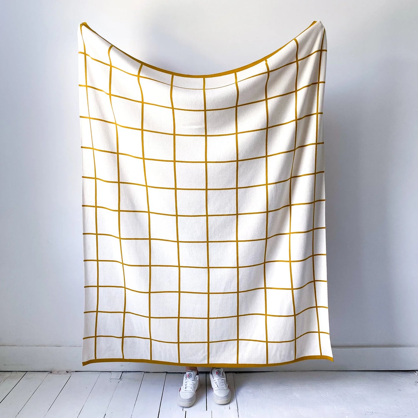 Blanket knitted cotton - grid - citrus | Sophie Home - de inKijk