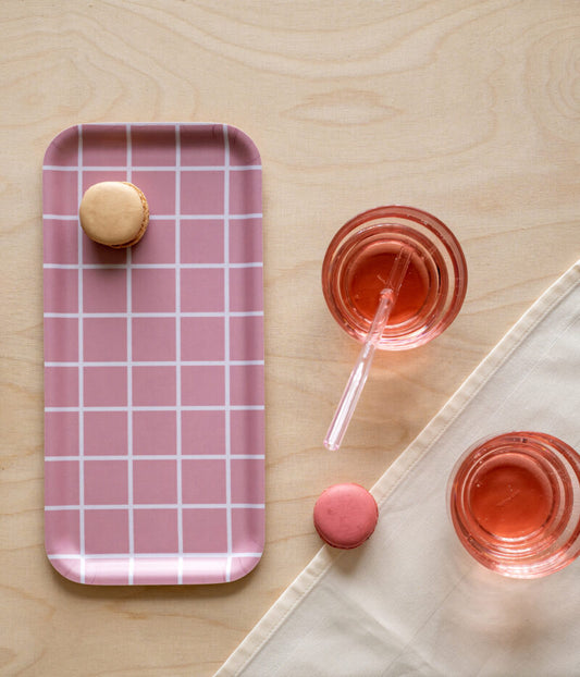 Checks & Stripes tray - pink - 27x13 cm | Muurla - de inKijk