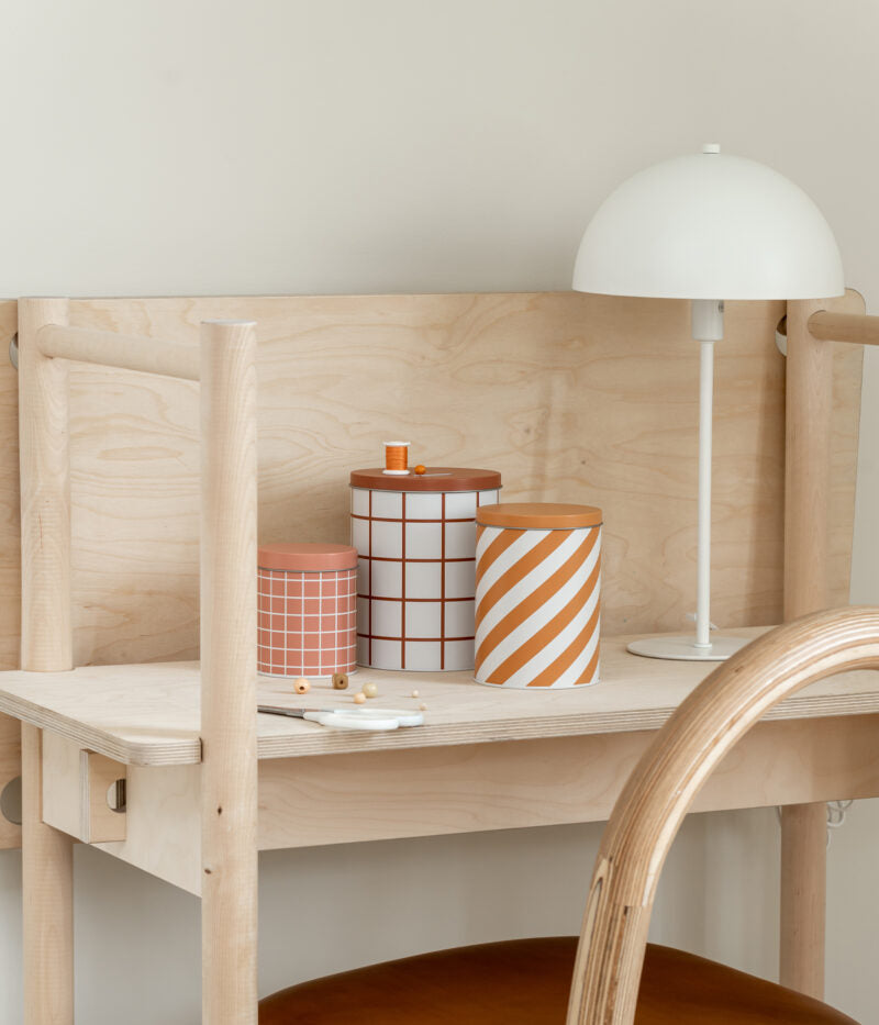 Checks & Stripes tin jar - set of 3 - pink, ochre, brown | Muurla - de inKijk