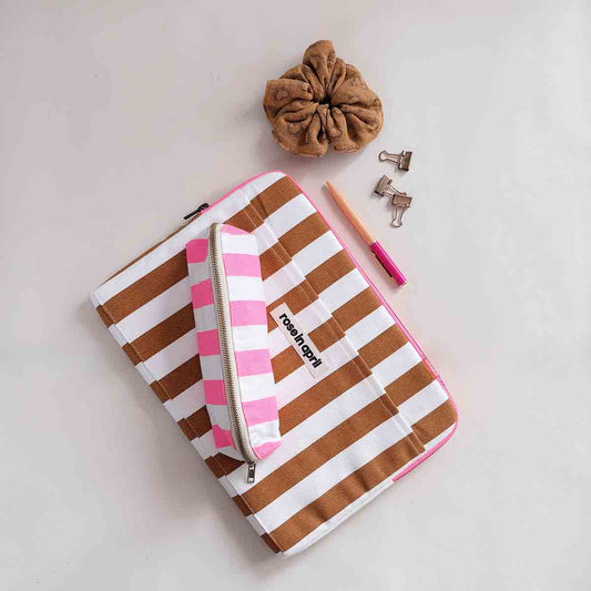 Laptop sleeve 13&14" - Octave - Stripes Ecru/Caramel | Rose in April