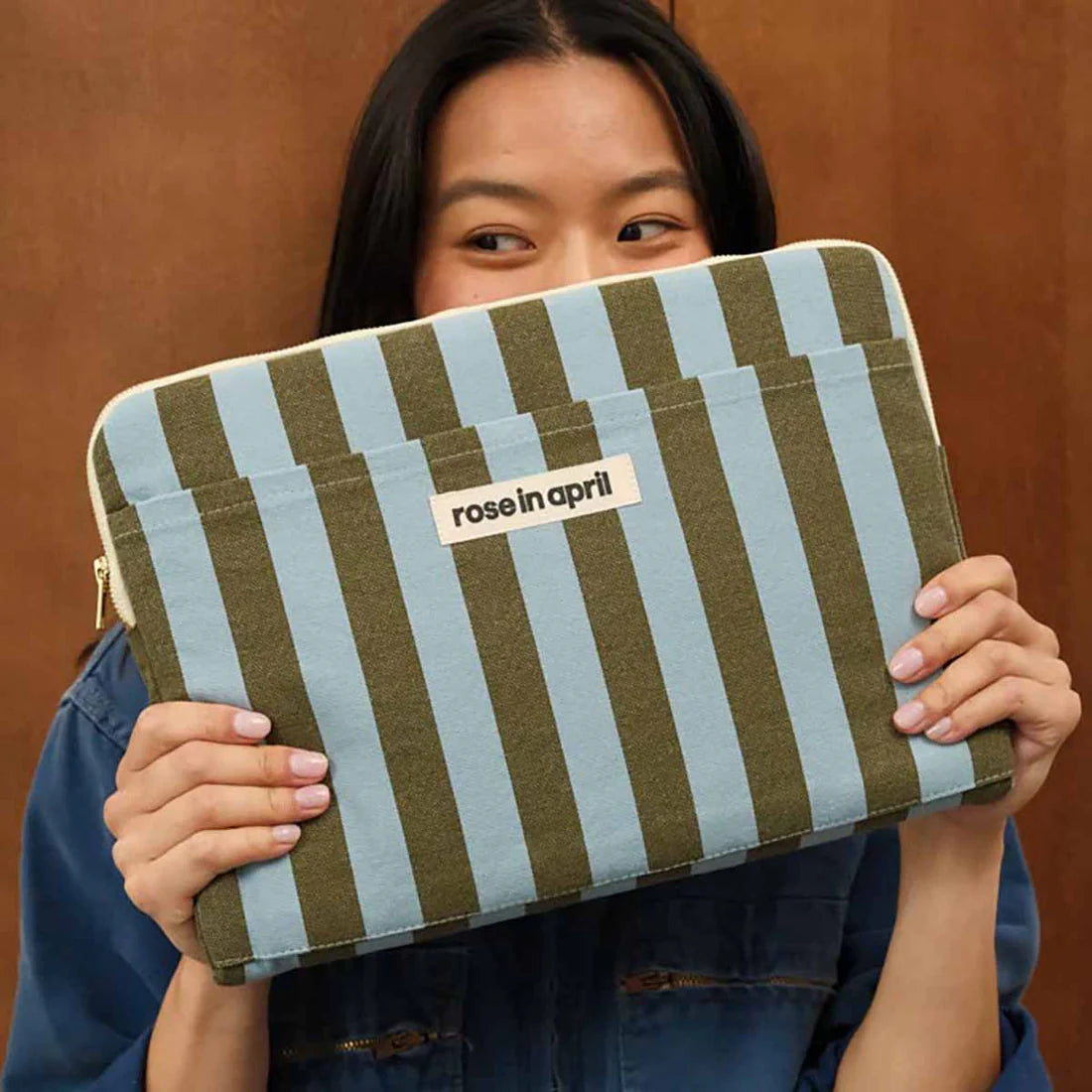 Laptop sleeve 13&14" - Octave - Olive / Blue Stripes | Rose in April