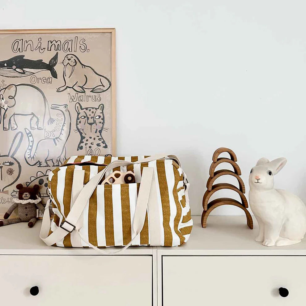 Bowling bag - Raphael - Ecru / Caramel Stripes | Rose in April