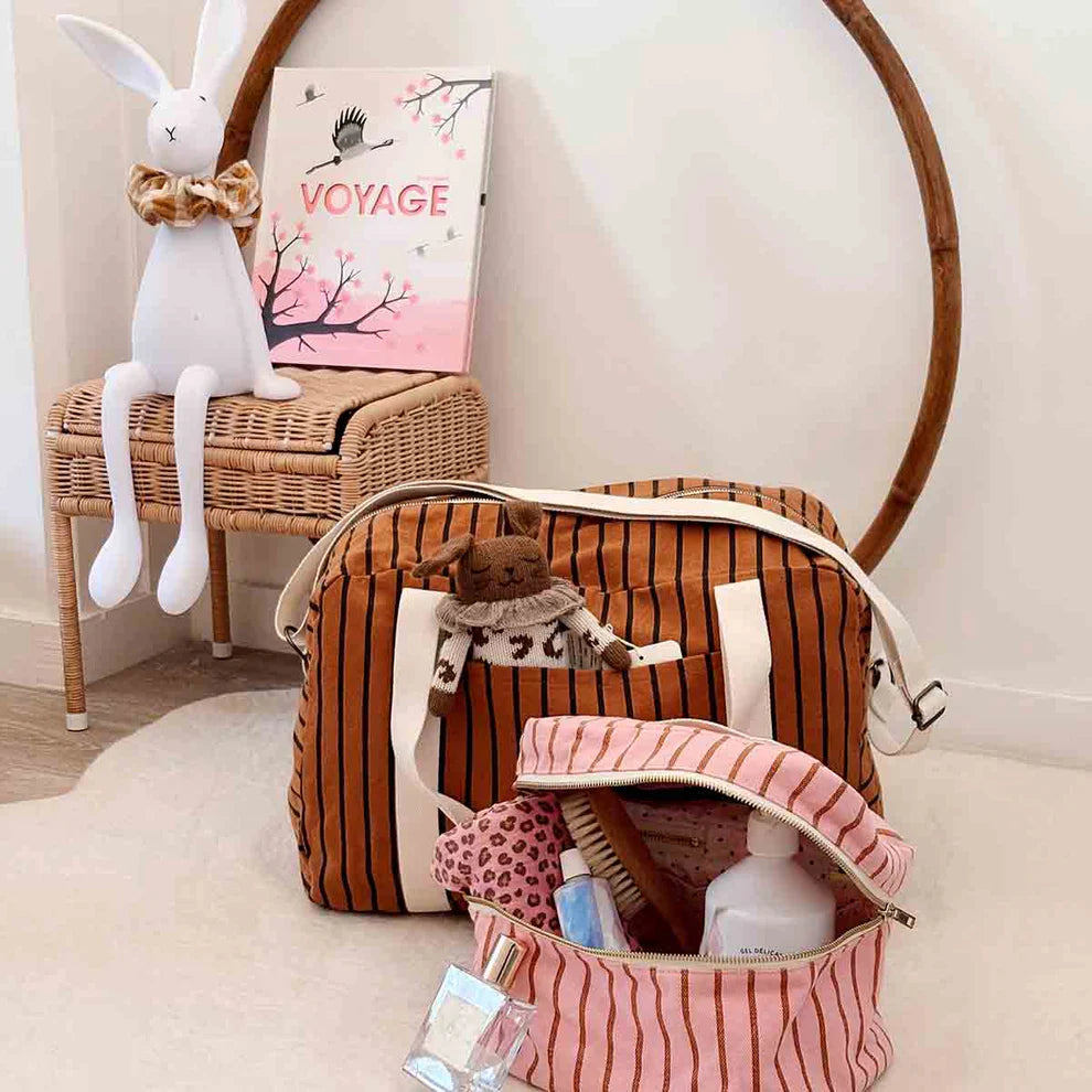 Oona Vanity Case - Tennis Stripes Pecan/Strawberry | Rose in April