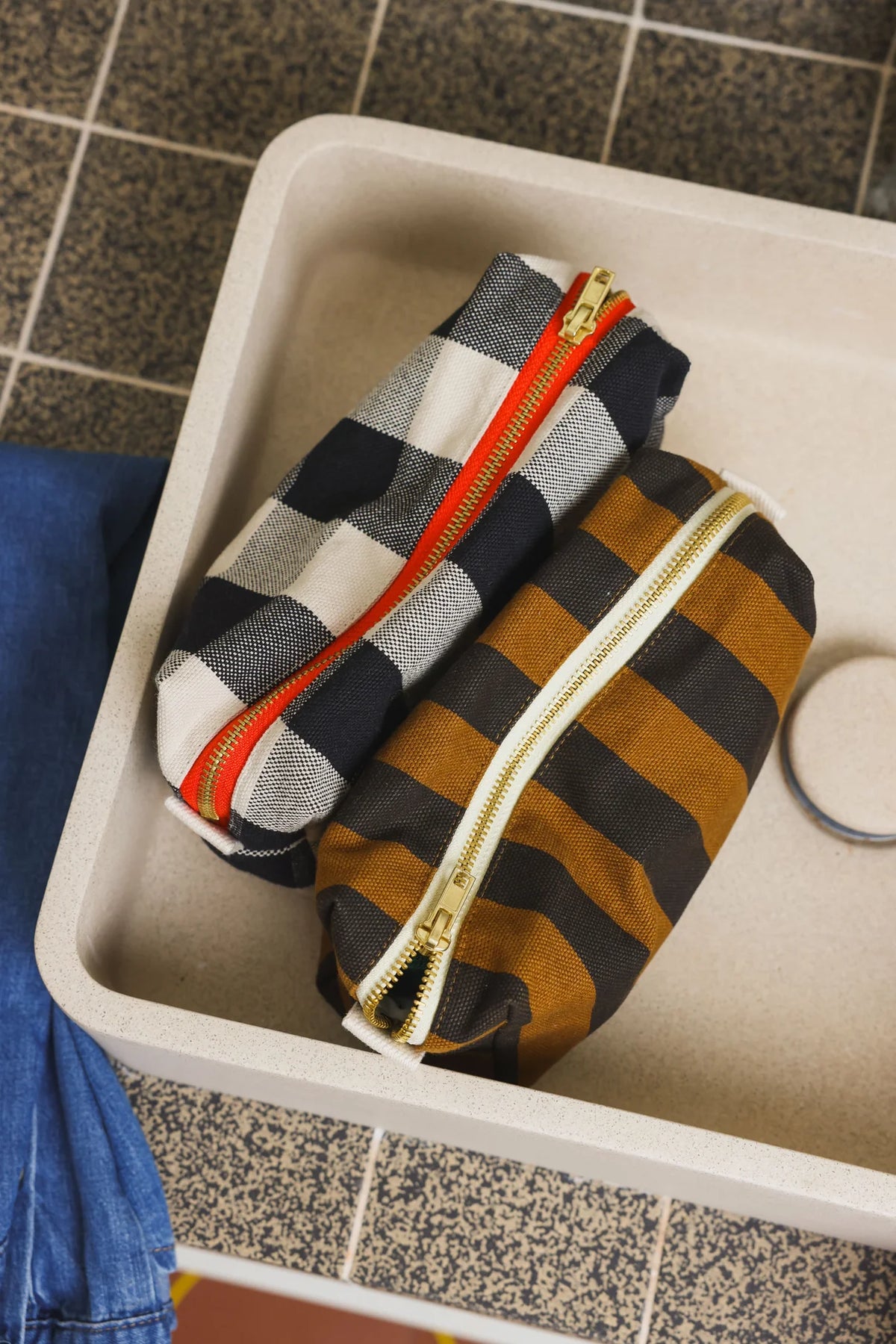 Wash Bag - Desi - Big Vichy Greige | Rose in April