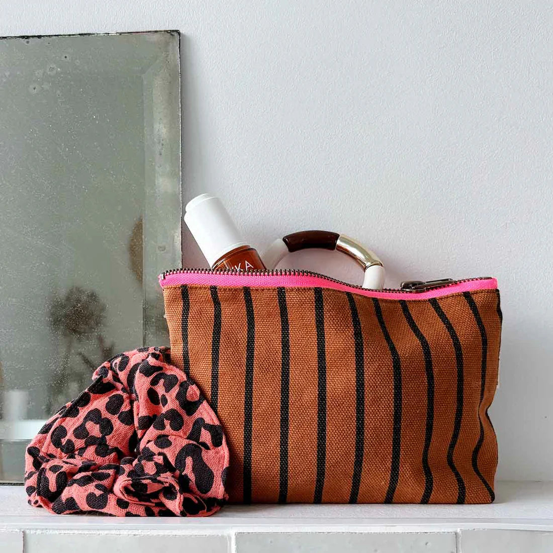 Pouch - Sofia - Ginger tennis stripes | Rose in April