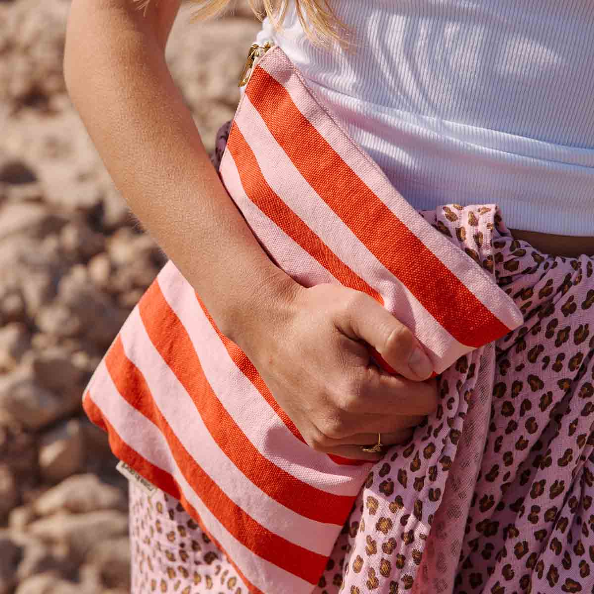 Pouch - Lili - Stripes - Tomato/Candy | Rose in April