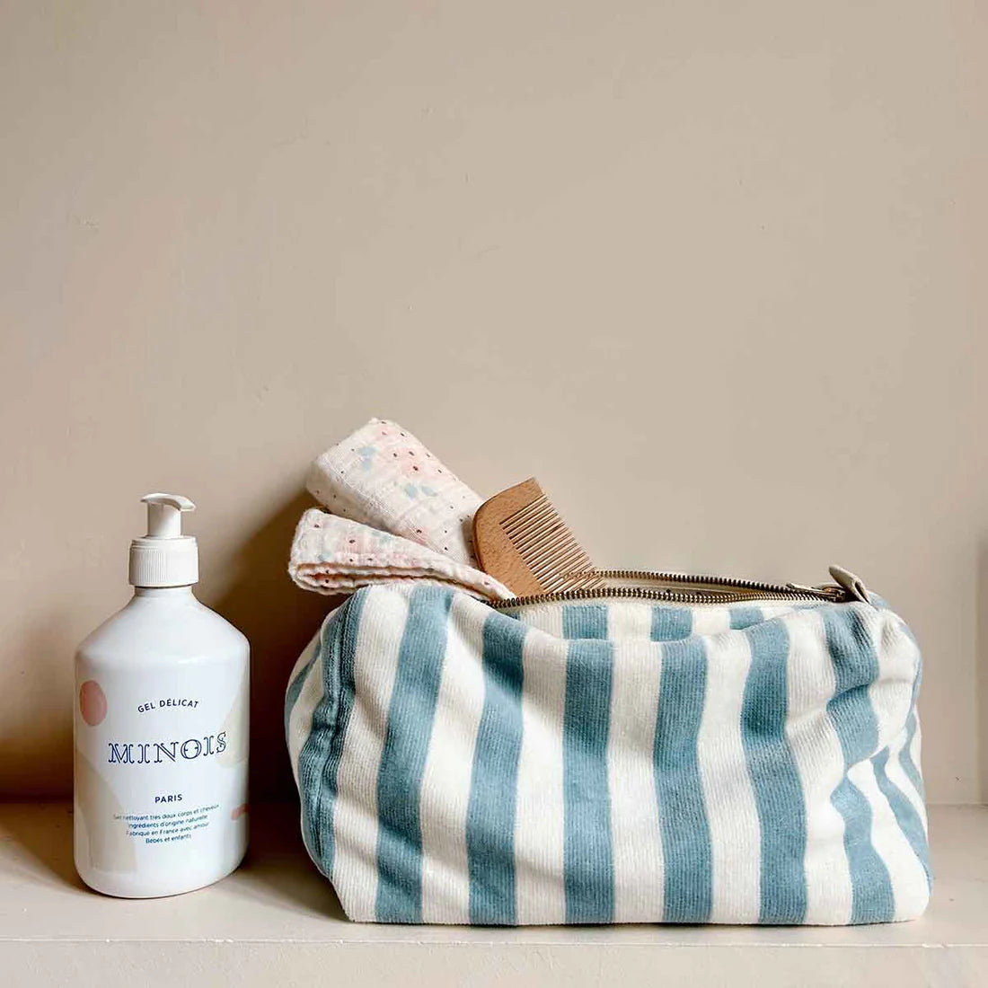 Wash bag - Vic - Blue Cloud Stripes - Terry | Rose in April