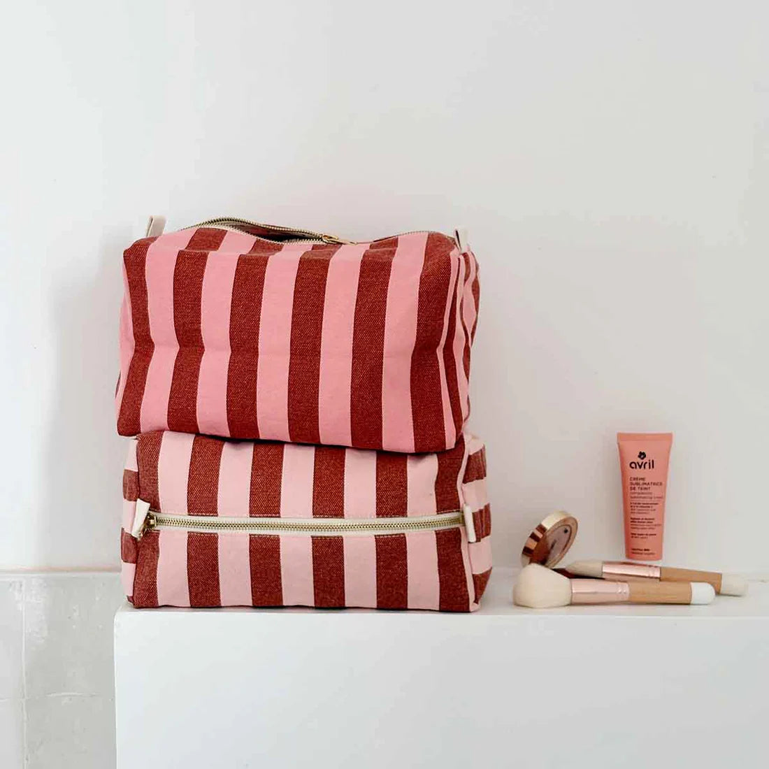 Wash bag - Vic - Brick / Pink Stripes | Rose in April