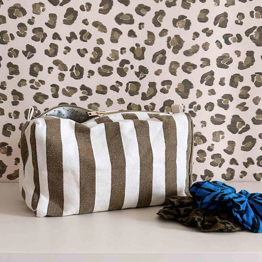 Wash bag - Vic - Olive/Greige Stripes | Rose in April