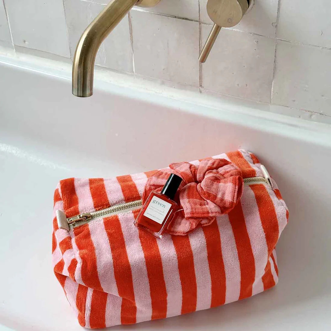 Wash bag - Vic Terry - Pink / Tomato Stripes | Rose in April