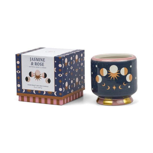 Ceramic candle moonphases 8 oz - jasmine & rose | Paddywax - de inKijk