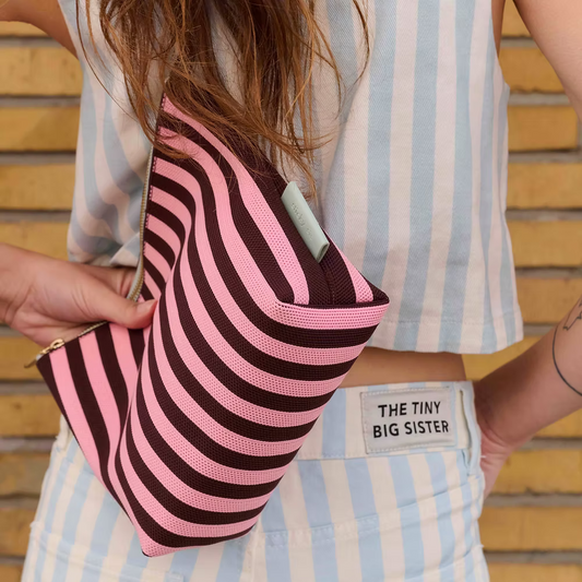 Toiletry bag - knitted stripes - chocolate + bubblegum | Sticky Sis