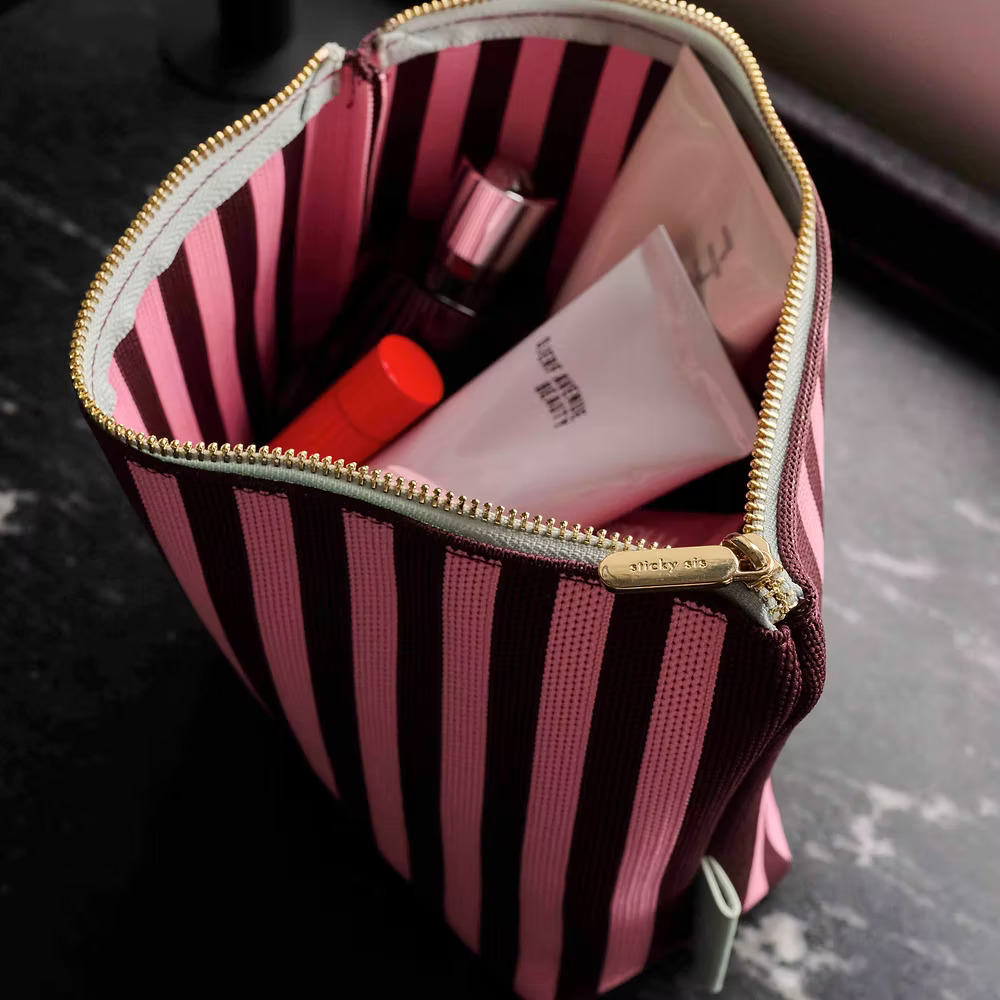 Toiletry bag - knitted stripes - chocolate + bubblegum | Sticky Sis