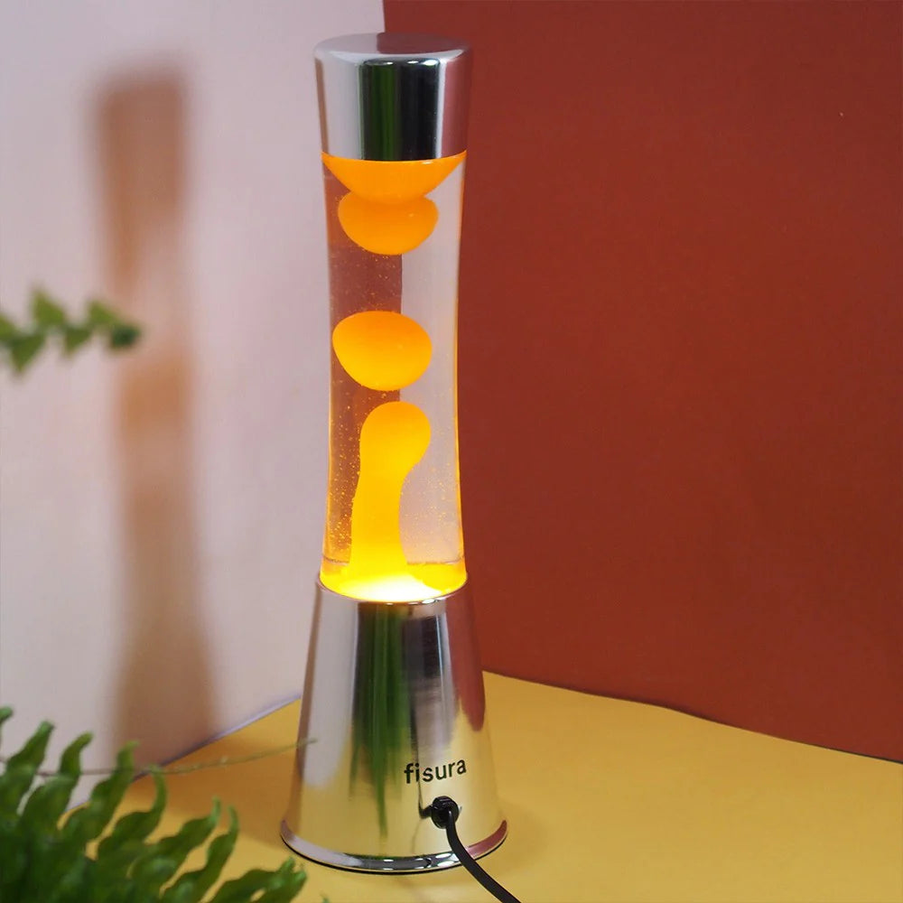Orange lava lamp - chrome base - transparent liquid - 40 cm | Fisura - de inKijk