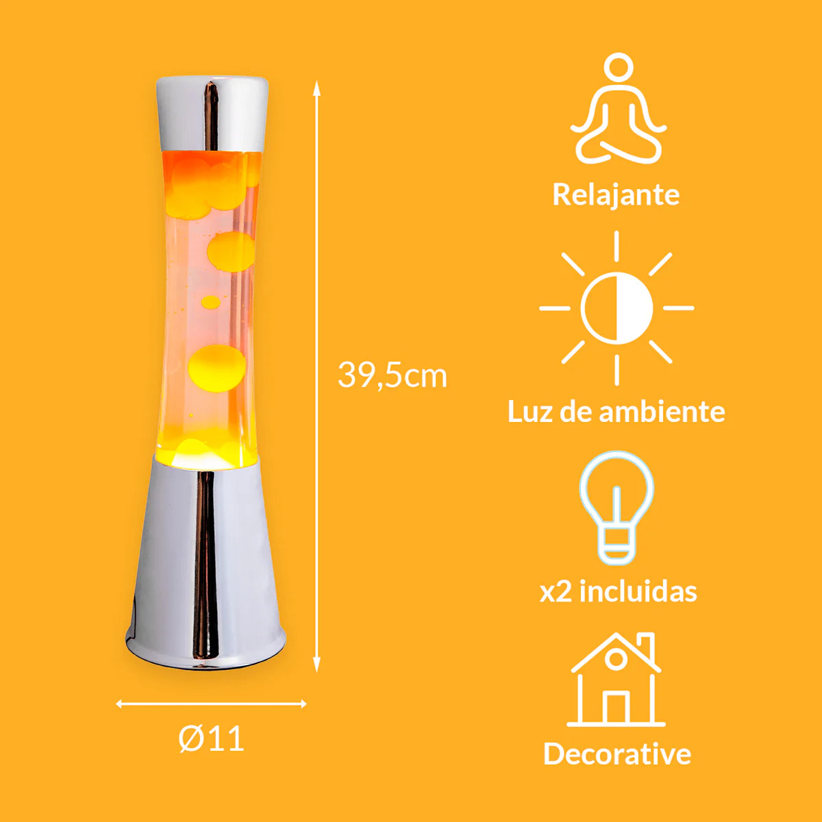 Orange lava lamp - chrome base - transparent liquid - 40 cm | Fisura - de inKijk