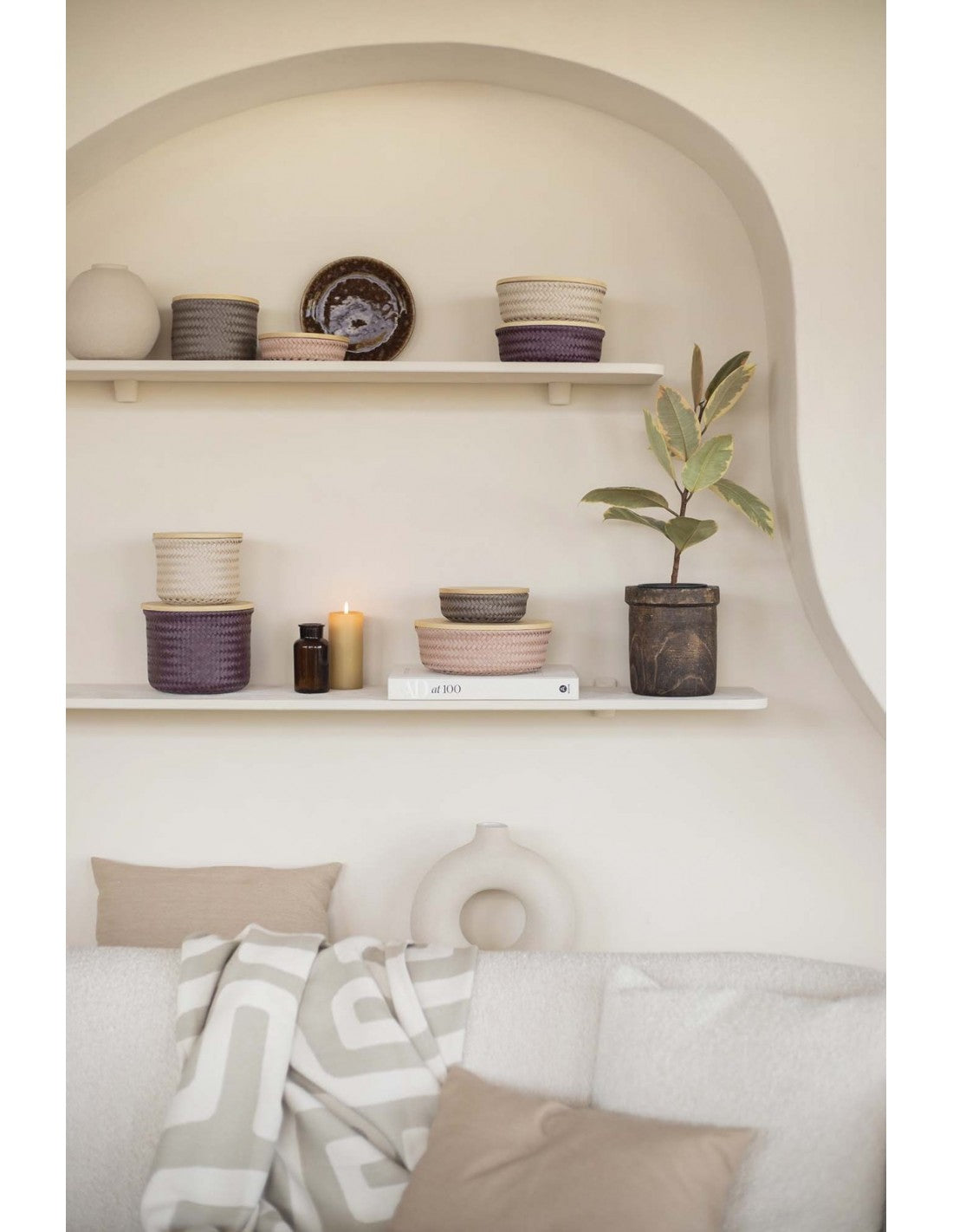 Wonder - round basket with bamboo cover small - copper blush | Handed By - de inKijk