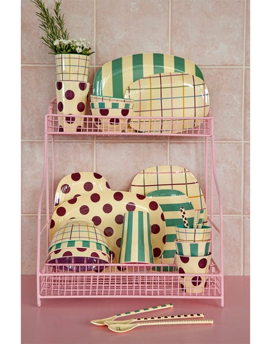 Kom plum green stripe print | RICE - de inKijk