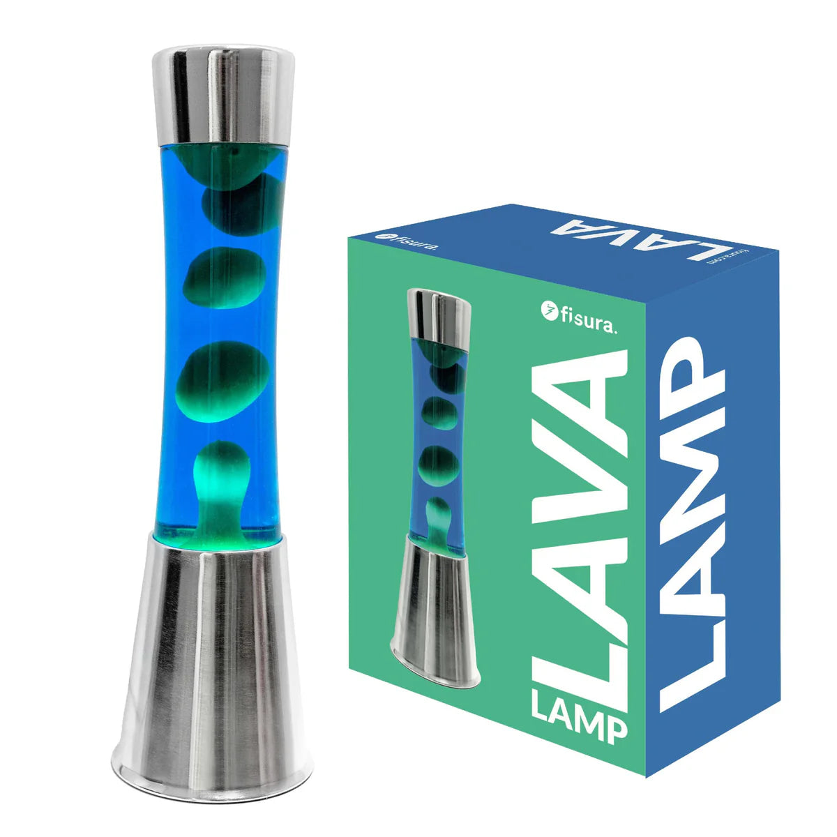 Green lava lamp - chrome base - blue liquid - 40 cm | Fisura - de inKijk