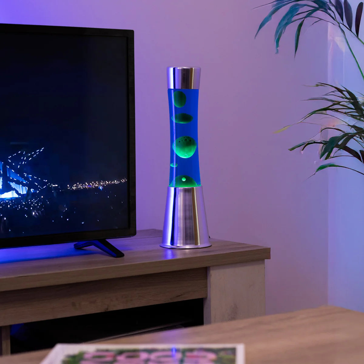 Green lava lamp - chrome base - blue liquid - 40 cm | Fisura - de inKijk