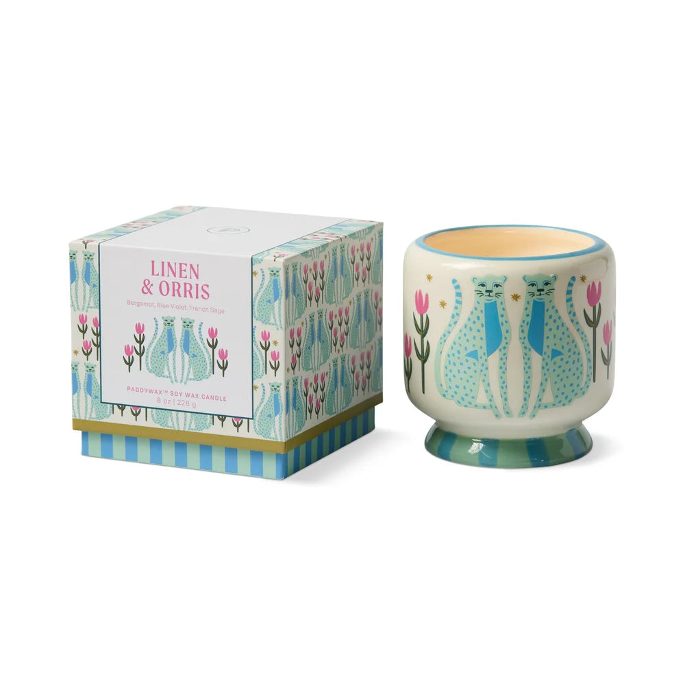 Ceramic candle cheetah 8 oz - linen & orris | Paddywax