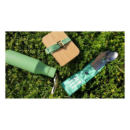 Driedelige herbruikbare bestekset van roestvrij staal - mintgroen | Cookut - de inKijk