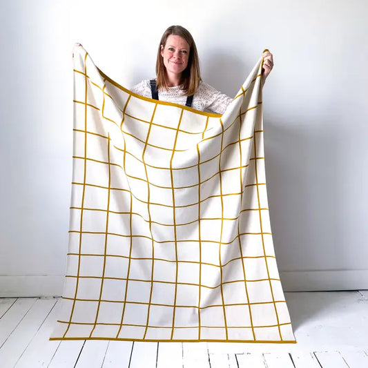 Blanket knitted cotton - grid - citrus | Sophie Home - de inKijk