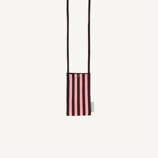 Phone pouch - knitted stripes - chocolate + bubblegum | Sticky Sis