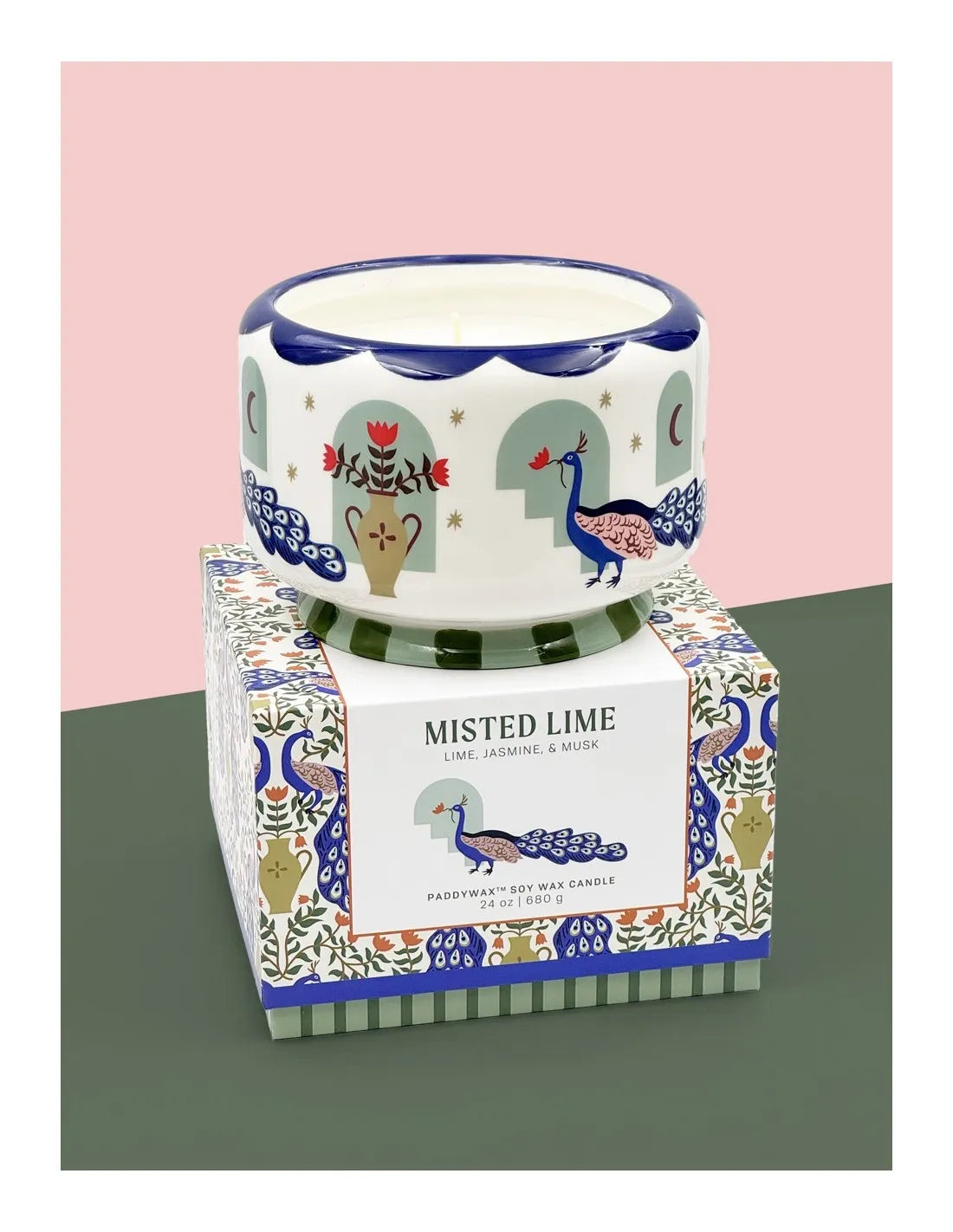 Ceramic candle Peacock 680 gr. - Misted Lime | Paddywax