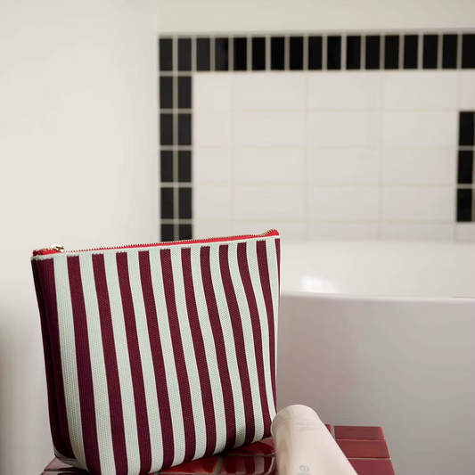 Toiletry bag - knitted stripes - mist + fig | Sticky Sis