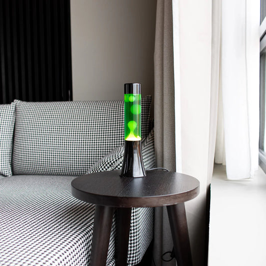 Yellow lava lamp - black base - green liquid - 30 cm | Fisura - de inKijk