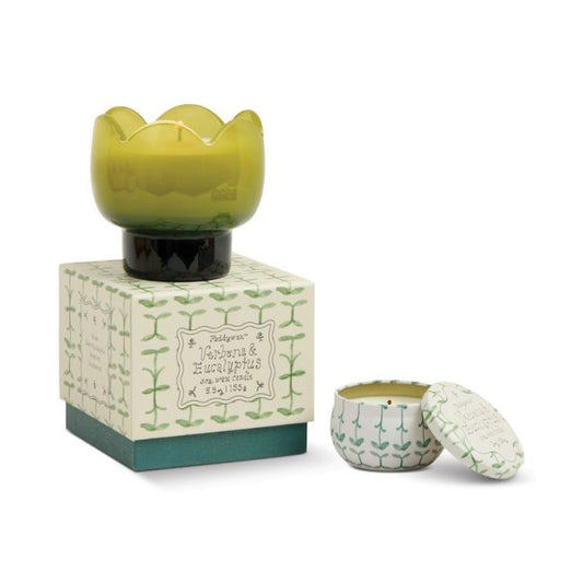 Tulip Green and Dark Green Glass Candle - Verbena & Lemongrass | Paddywax