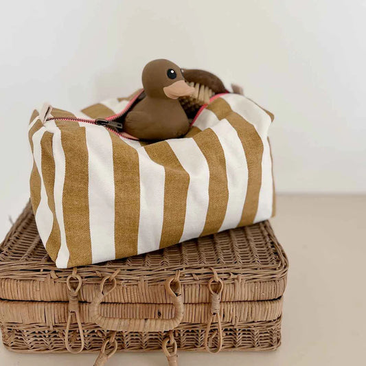 Wash bag - Vic - Ecru/Caramel Stripes | Rose in April