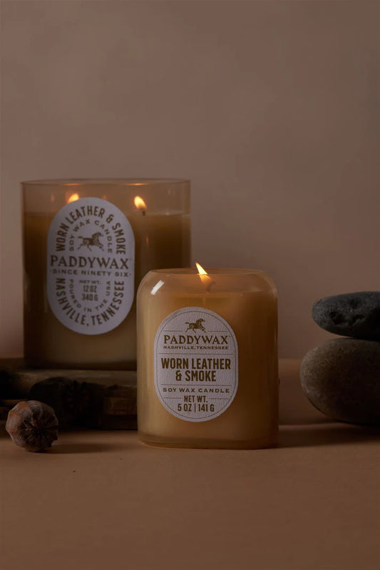 Glass candle 5 oz - worn leather & smoke | Paddywax - de inKijk