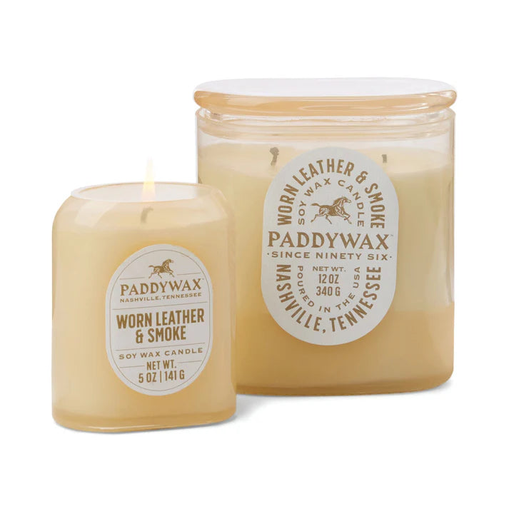 Glass candle 5 oz - worn leather & smoke | Paddywax - de inKijk