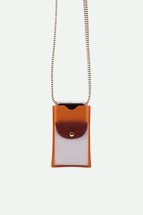 Phone pouch - croissant brown + hortensia blue | Sticky Sis