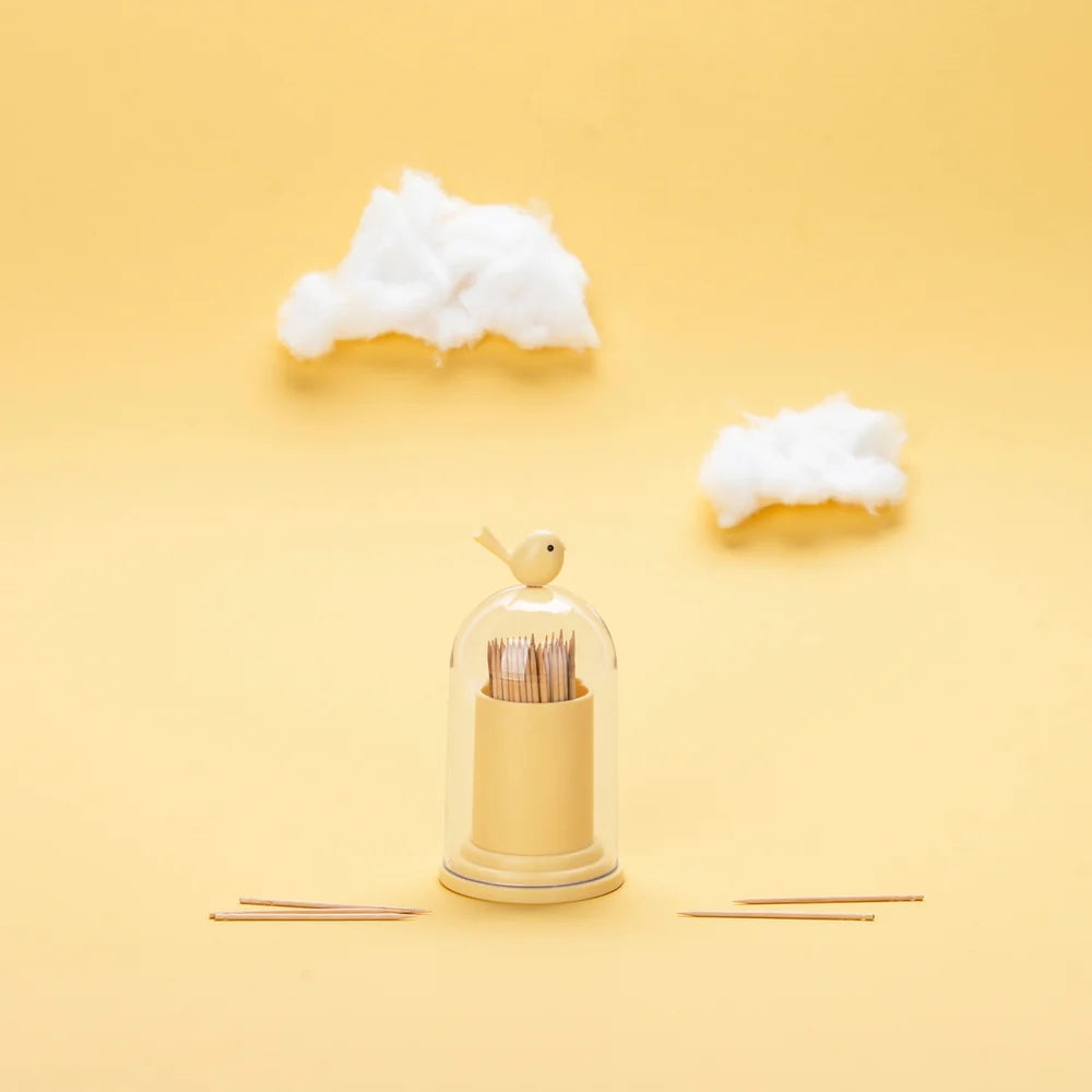Birdie Toothpick / Cotton Dispenser - Yellow | Balvi