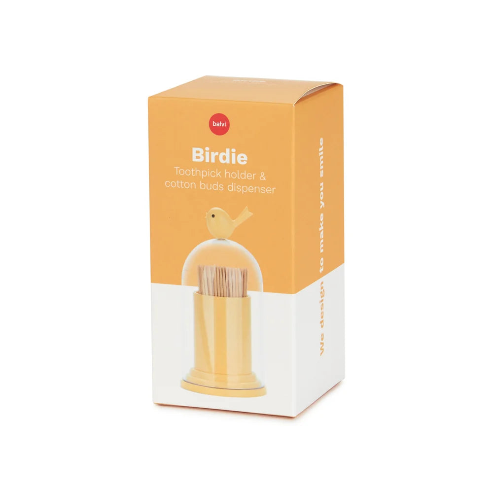 Birdie Toothpick / Cotton Dispenser - Yellow | Balvi