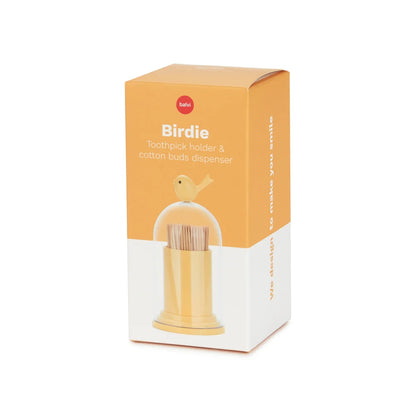 Birdie Toothpick / Cotton Dispenser - Yellow | Balvi